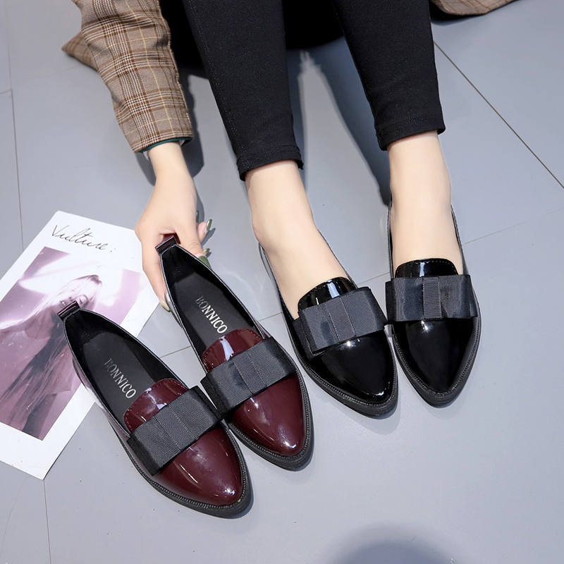 Leather Work Dress - Black/ Wine Red Patent Leather Pointed