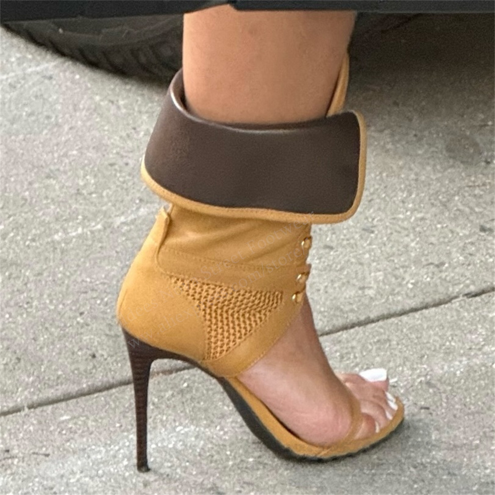 Leather Work Dress - Women Open Toe Stilettos Lace Up
