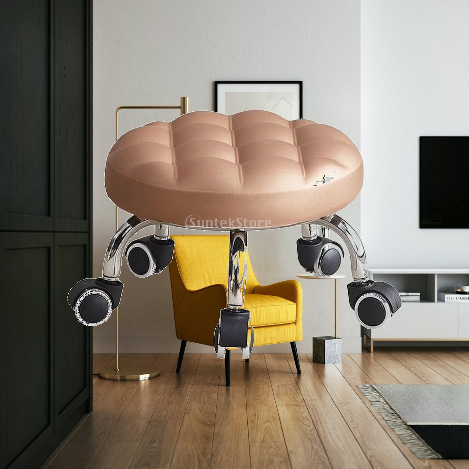 Leatherwork Art - Backless Rolling Stool for Child Swivel